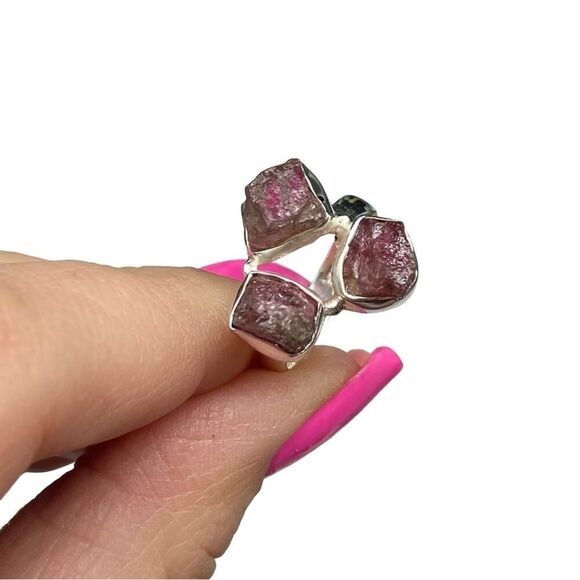 Raw Rough Pink Tourmaline Ring Size 6 Solid Sterling Silver 925 Natural Stone - Picture 8 of 8
